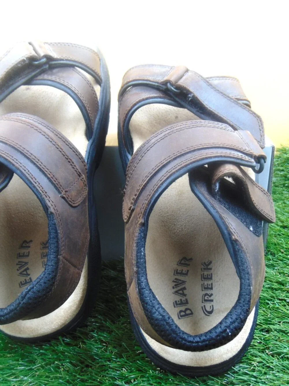 Beaver Creek Mens Sandals Size 10M Brown Leather Comfort Adjustable Straps EUC